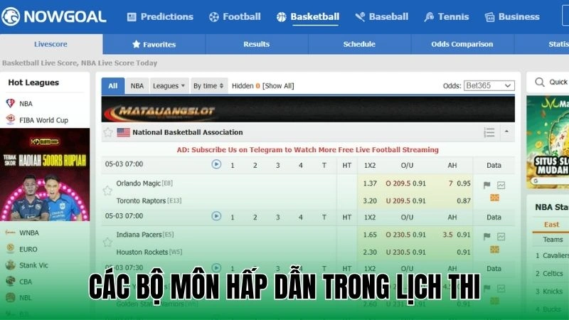 Các bộ môn hấp dẫn trong lịch thi